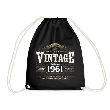 64th Birthday Vintage September Year of Birth 1961 - Drawstring Bag - black - Front