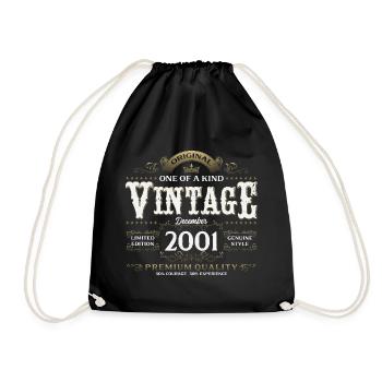 24th Birthday Vintage December Vintage 2001 - Drawstring Bag - black - Front