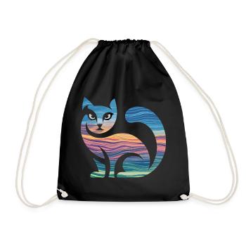 Colorful Cat Silhouette With Sunset And - Drawstring Bag - black - Front