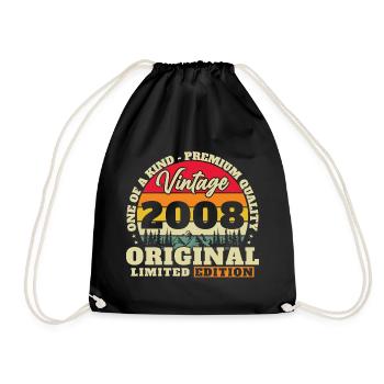 2008 Vintage Retro Birthday Gift - Drawstring Bag - black - Front