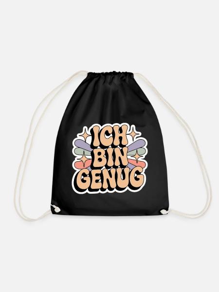 Ich bin genug – Retro Statement - Turnbeutel - Schwarz