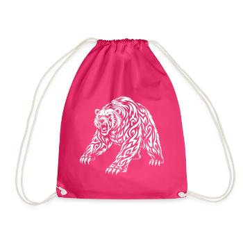 Tribal Grizzly – Wild Bear Motif - Drawstring Bag - fuchsia - Front