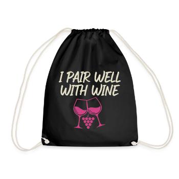 I Pair Well With Wine – Wein-Glas Motiv - Turnbeutel - Schwarz - Vorne