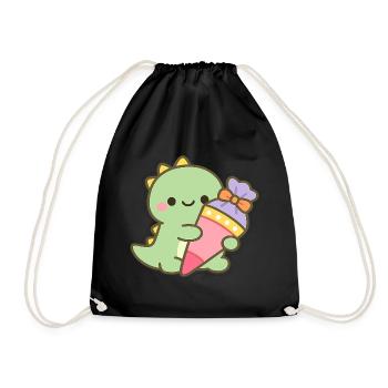 Schulkind Dino Einschulung Geschenk - Turnbeutel - Schwarz - Vorne