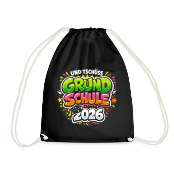Grundschule Abschluss 2026 Geschafft Geschenk - Turnbeutel - Schwarz - Vorne