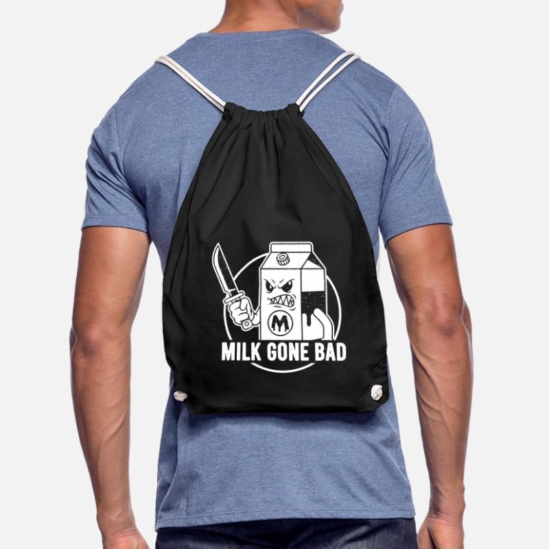 Milk goes evil: menacing cardboard figure Drawstring Bag