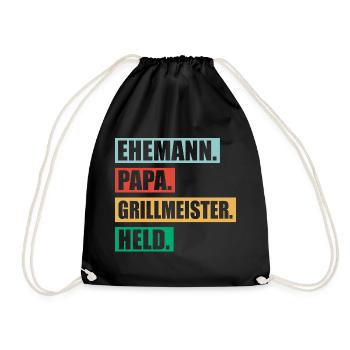 Papa Grillmeister Held Für Vatertag BBQ - Turnbeutel - Schwarz - Vorne
