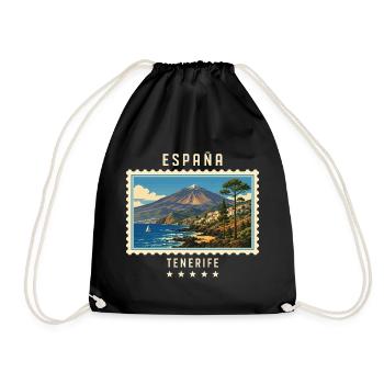 Spanien Teneriffa Vintage Reisemarke - Turnbeutel - Schwarz - Vorne