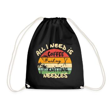 All I need is coffee and my knitting needles - Turnbeutel - Schwarz - Vorne
