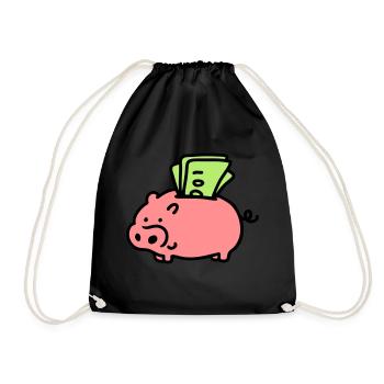 Sparschwein - Scheine 3 - Turnbeutel - Schwarz - Vorne