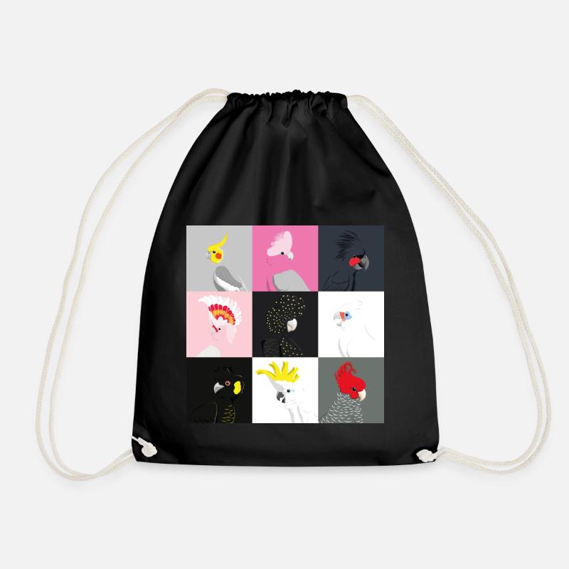 Cockatoo tile portraits - Drawstring Bag - black