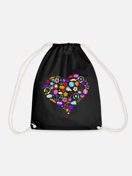 colorful heart - Drawstring Bag - black