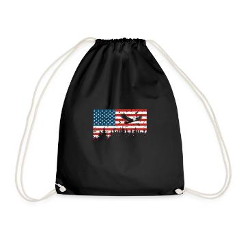 American Flag USA Patriotic Eagle Flying Trees Gra - Drawstring Bag - black - Front