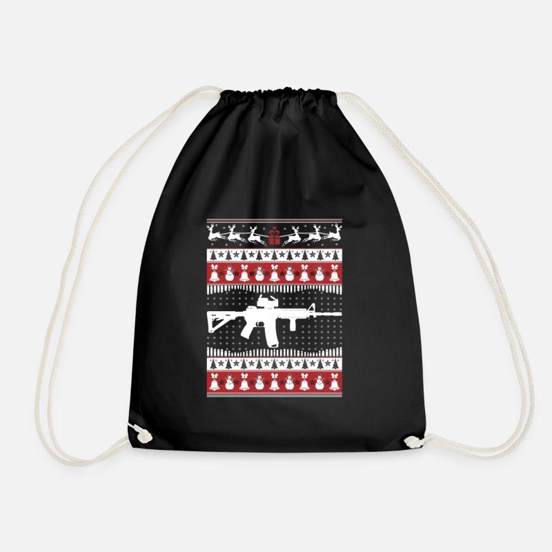 AR15 Ugly Christmas Sweater Xmas TShirts AR15 - Drawstring Bag - black