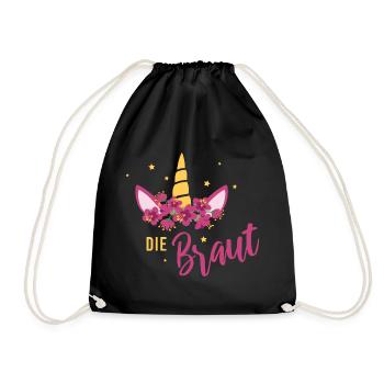 Einhorn Braut JGA Hochzeit Team Gruppenshirt 1 - Turnbeutel - Schwarz - Vorne