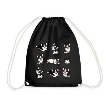 Kawaii Schwarz Tricolor Corgi - Turnbeutel - Schwarz - Vorne