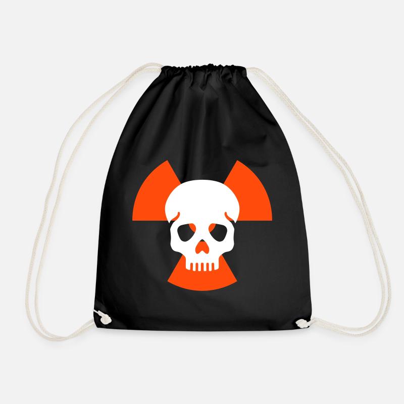 Skull without lower jaw before radiation warning signs - Drawstring Bag - black