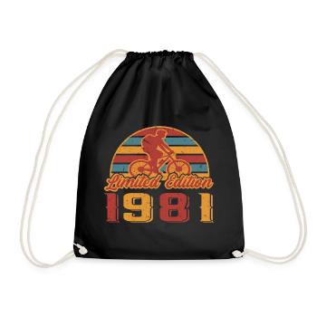 Bicycle Bike Cyclist Birthday Year 1981 - Drawstring Bag - black - Front