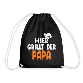 Hier Grillt Der Papa - Turnbeutel - Schwarz - Vorne