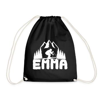 Skier First name Emma Name Skier - Drawstring Bag - black - Front