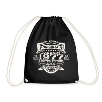 Born 1977 January 46th birthday Gift man - Drawstring Bag - black - Front
