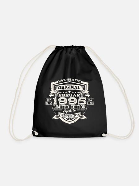 February born 1995 28th birthday gift man - Drawstring Bag - black