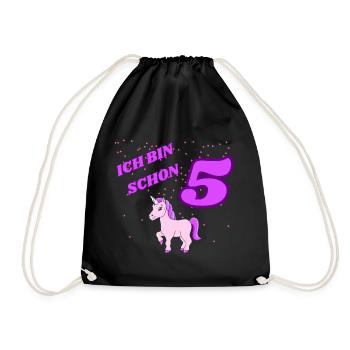 ICH BIN SCHON 5 Geburtstag Einhorn - Turnbeutel - Schwarz - Vorne
