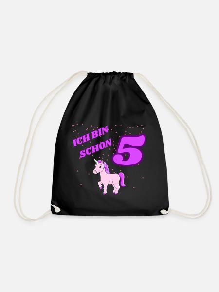ICH BIN SCHON 5 Geburtstag Einhorn - Turnbeutel - Schwarz