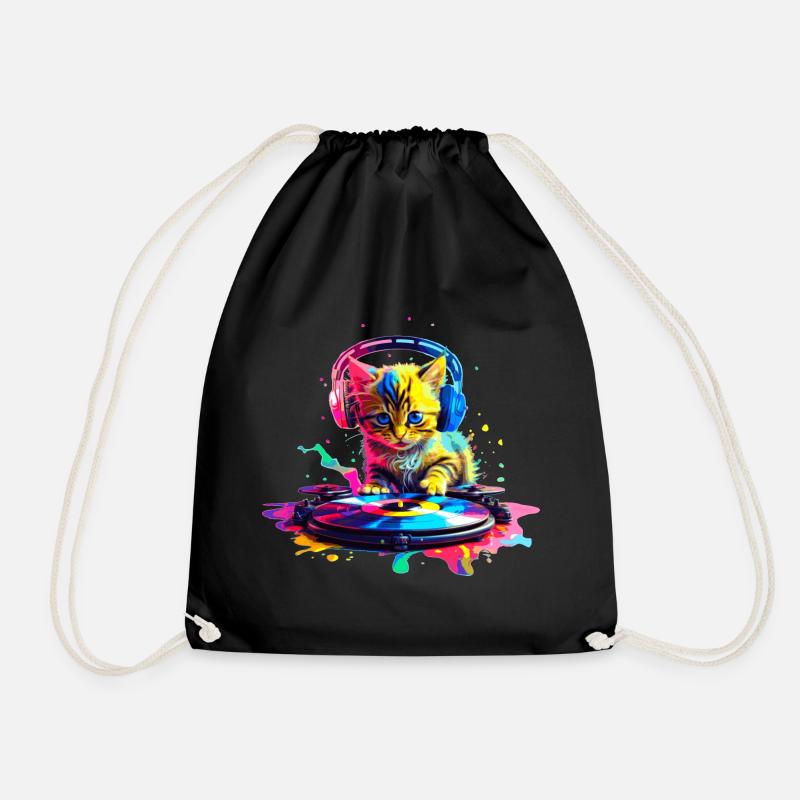 Kätzchen DJ - Regenbogen - Turnbeutel - Schwarz