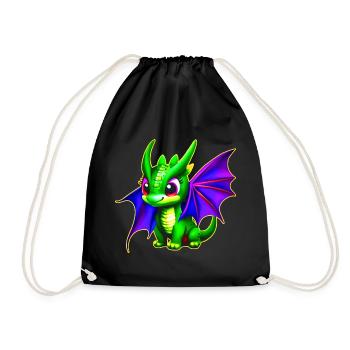 Petit dragon fantaisiste vert mignon - Sac de sport léger - noir - Devant