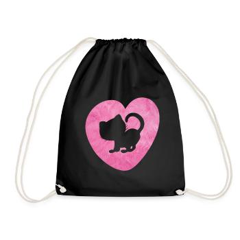 Heart Cat Fur Cat Fluffy Silhouette Love Fan - Drawstring Bag - black - Front
