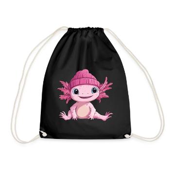 Axolotl Süß Niedlich Baby Kinder Tier Cartoon - Turnbeutel - Schwarz - Vorne