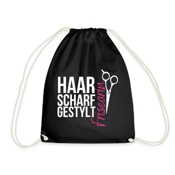 Haarscharf gestylt - Frisearin, Friseurin - Turnbeutel - Schwarz - Vorne