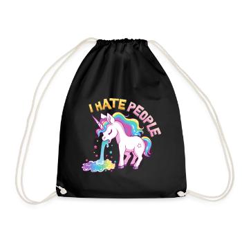 I Hate People Einhorn Kotzt Regenbogen Lustig - Turnbeutel - Schwarz - Vorne
