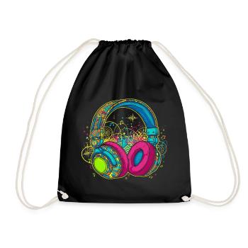 Vibrant Abstract Headphones Design - Drawstring Bag - black - Front