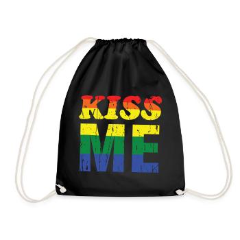 Kiss Me Rainbow Retro Font - Drawstring Bag - black - Front