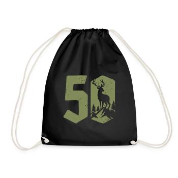 Jäger 50. Geburtstag Jagd 50 Jahre Zahl Hirsch - Turnbeutel - Schwarz - Vorne