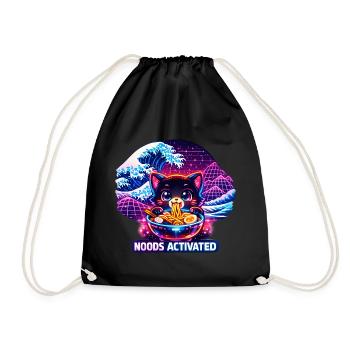 Ramen Noodles Cat Lover Retro Kawaii Cats - Drawstring Bag - black - Front