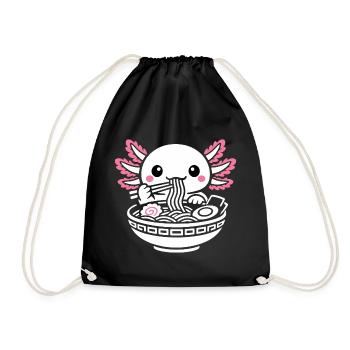 Axolotl Kawaii Ramen Essen Niedlich Geschenk - Turnbeutel - Schwarz - Vorne