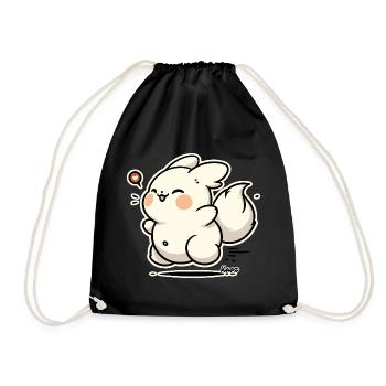 Kawaii Happy Bunny Sticker - Drawstring Bag - black - Front
