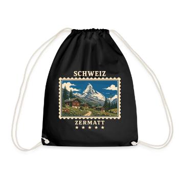 Schweiz Zermatt Vintage Reisemarke - Turnbeutel - Schwarz - Vorne