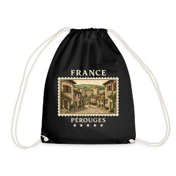 Frankreich Pérouges Vintage Reisemarke - Turnbeutel - Schwarz - Vorne