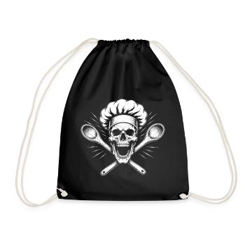 Cooking Skeleton with Spoon Cross - Drawstring Bag - black - Front