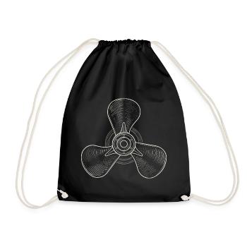 Vintage Three-Blade Propeller Illustration - Drawstring Bag - black - Front