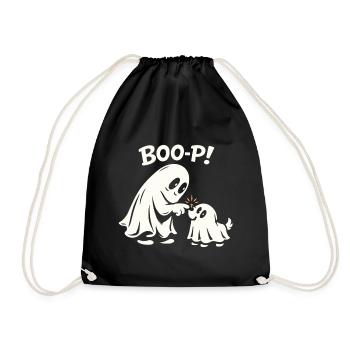 Boo-P - Süßer Halloween Geist mit Hund - Turnbeutel - Schwarz - Vorne