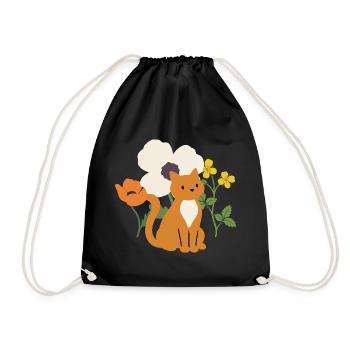 Mohn · Blumen · Katze · Geschenkidee - Turnbeutel - Schwarz - Vorne