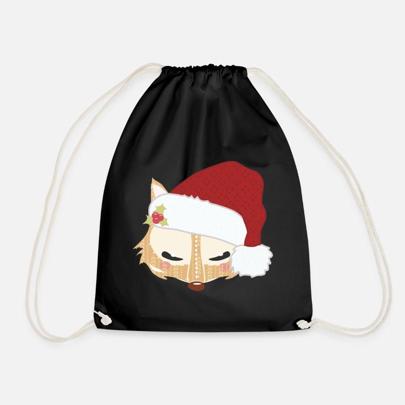 Fuchskopf mit Weihnachtsmütze - Turnbeutel - Schwarz