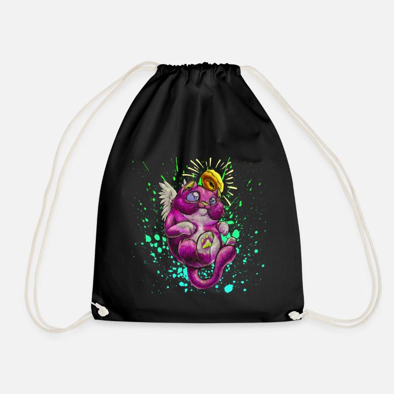 Cute catangel - Drawstring Bag - black