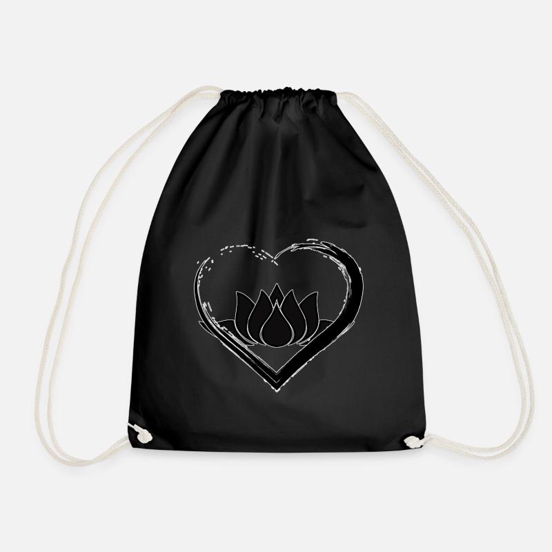 Schwarzer Herz-Lotus - Turnbeutel - Schwarz