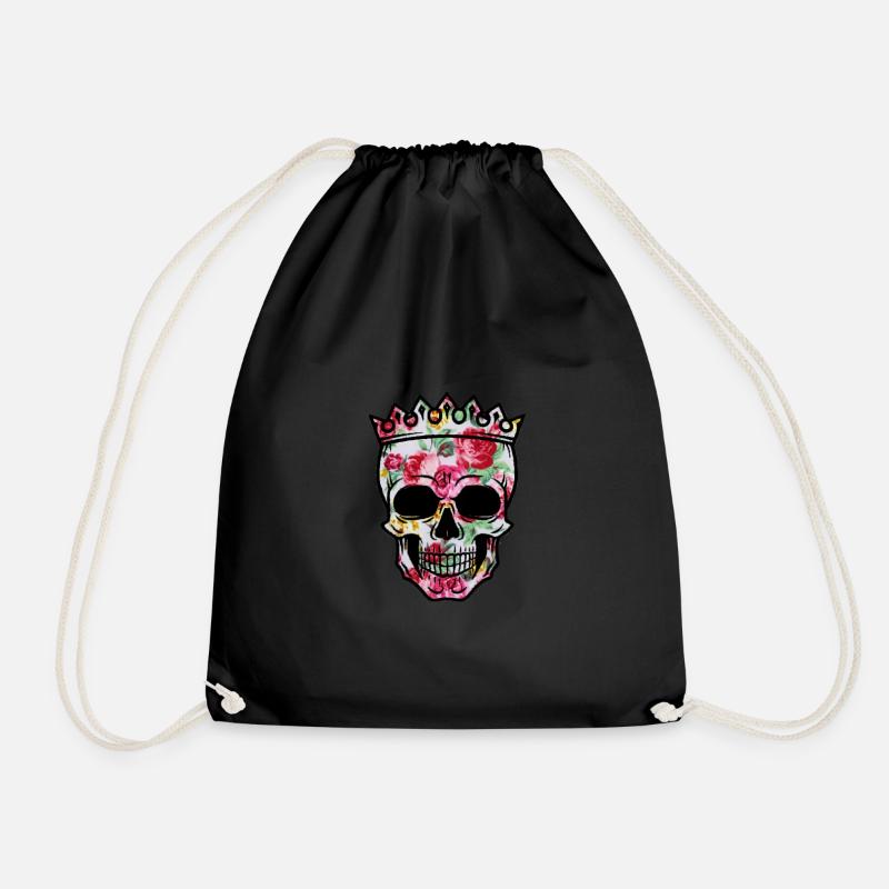 Flower Skull - Drawstring Bag - black